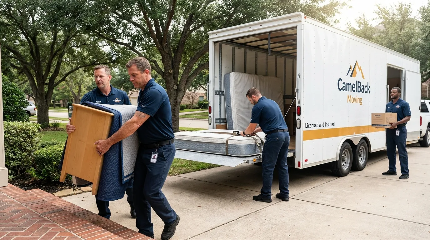 Crew loading residential truck for cross-state move from Ithaca, NY