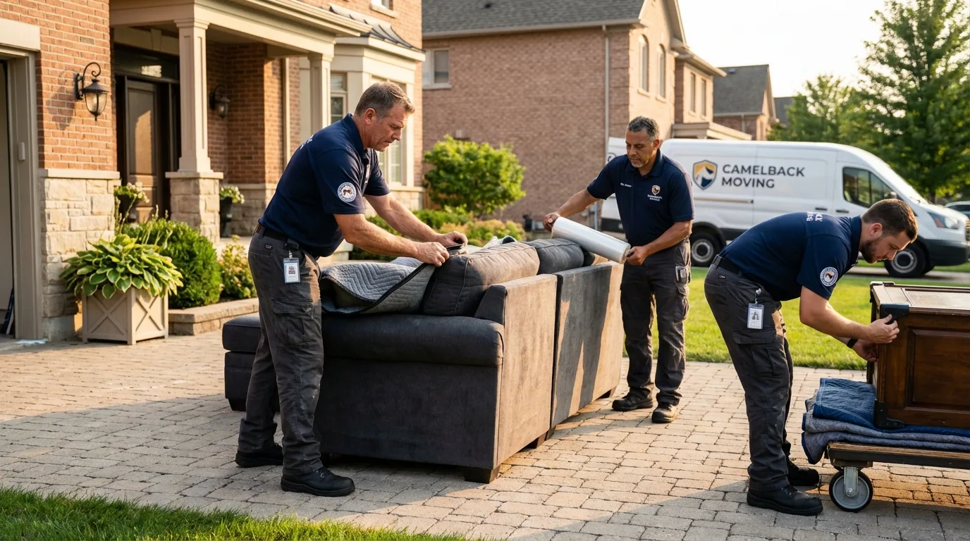 Large estate moving crew wrapping furniture in Ithaca, NY