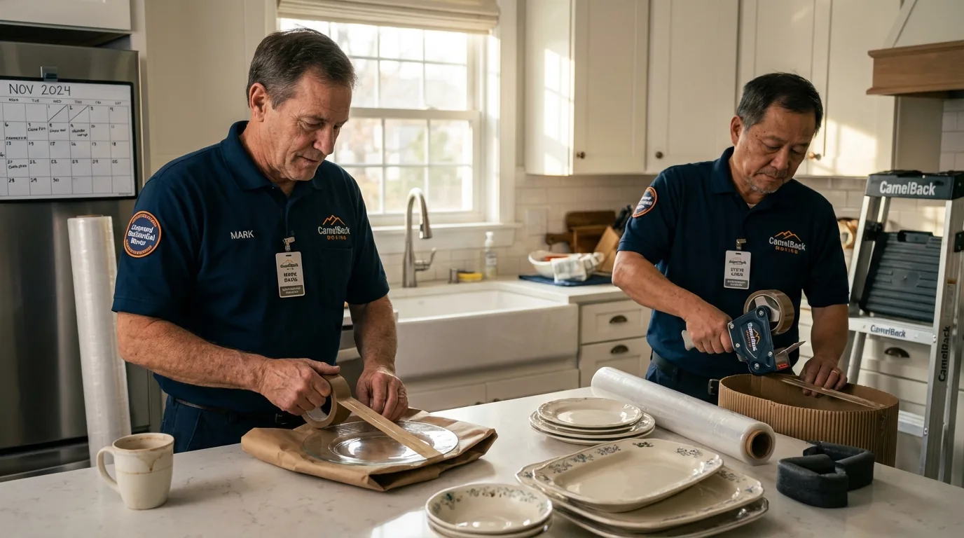 Professional crew packing kitchen dishware in Ithaca, NY